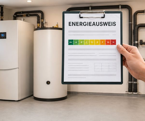 Symbolbild Heizungssystem im Keller mit Energieausweis